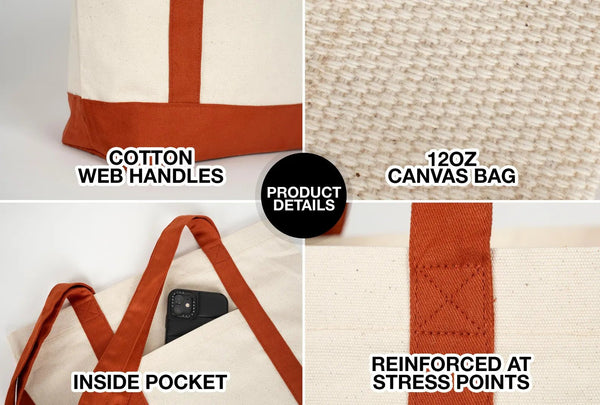 Large Brown Canvas Tote Bag – 16"x14"x5", Eco - Friendly & Reusable Cotton Bag - Pamusan.com