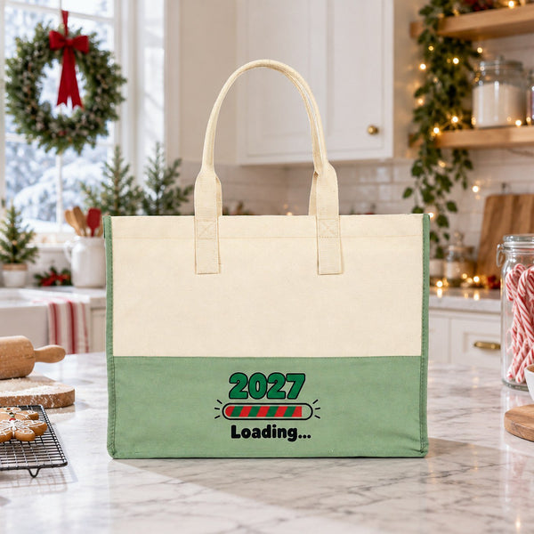 Large Canvas Tote Bag Bulk – Christmas & New Year 2027 Two-Tone Totes 18" × 14" × 7.5" (45 × 35 × 19 cm), Burgundy, Black or Sage Green, 9 Designs - Pamusan.com