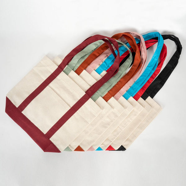 Large Canvas Tote Bag with Burgundy Handles – Sustainable & Heavy Duty Canvas Bag - Pamusan.com