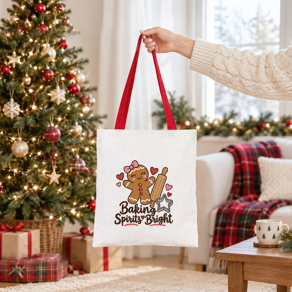 Large Christmas Gift Bags Bulk – Natural Cotton Tote Bags with Red, Green or Mustard Handles 14" × 16" (35 × 40 cm), 9 Christmas & New Year 2027 Designs - Pamusan.com