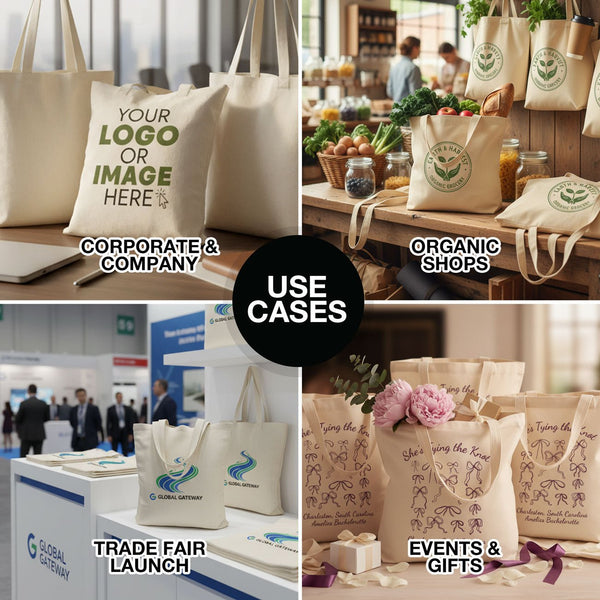 Lightweight Personalized 14"x16" (35x40cm) Cotton Tote Bags – Thin Recycled Canvas - Pamusan.com