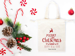 Merry Christmas And New Year Bags, 6"W x 8"H (15 cm x 20 cm) Custom Family or Company Bags, Add Logo & Text, Personalized Cotton Bags - Pamusan.com