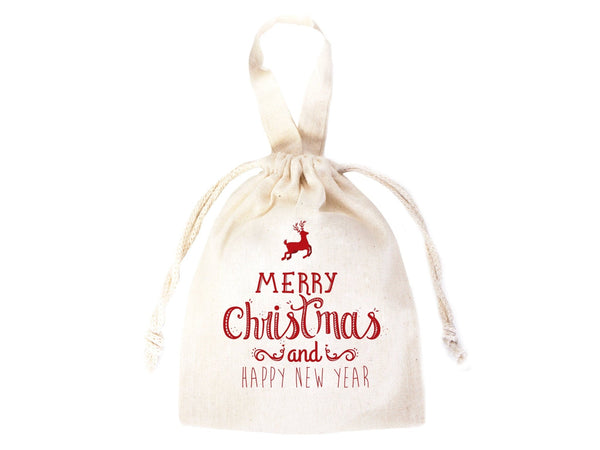 Merry Christmas And New Year Bags, 6"W x 8"H (15 cm x 20 cm) Custom Family or Company Bags, Add Logo & Text, Personalized Cotton Bags - Pamusan.com