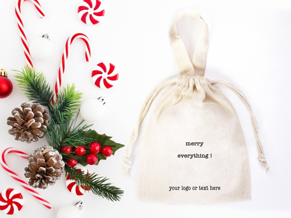 Merry Christmas And New Year Bags, 6"W x 8"H (15 cm x 20 cm) Custom Family or Company Bags, Add Logo & Text, Personalized Cotton Bags For You - Pamusan.com