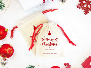 Merry Christmas And New Year Pouch Bags, Custom Family or Company Gift Bag, You Can Add Logo & Text, Cotton Bags, Personalized Muslin Bags - Pamusan.com