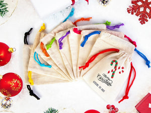 Merry Holiday Cotton Bags – Custom Printed Gift Bags with Colorful Handles — print detail | Pamusan