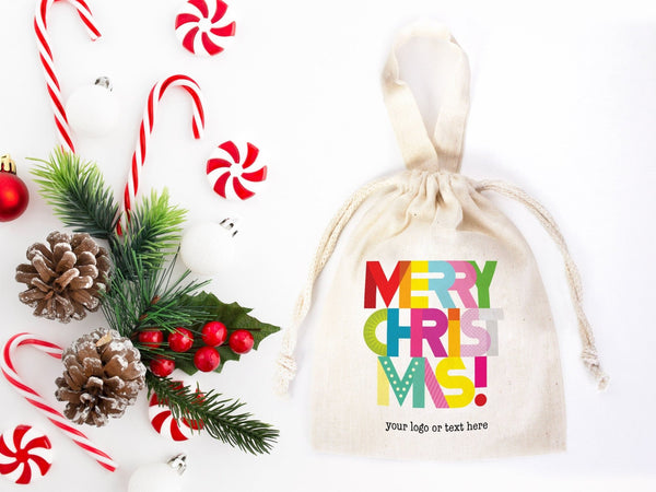 Merry Christmas Favor Bags, 6"W x 8"H (15 cm x 20 cm) — logo detail | Pamusan