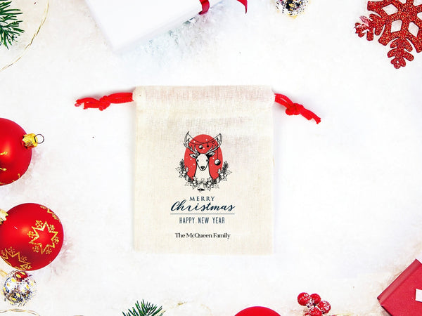 Festive Merry Christmas Muslin Bags – Add Your Logo or Text for Unique Holiday Gifts — logo detail | Pamusan