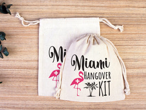 Miami Hangover Kit Bags, Survival Kit Bags Wedding Recovery Kit Party Bachelorette Birthday Party, Organic Cotton Drawstring Pouchs Bag - Pamusan.com