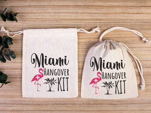 Miami Hangover Kit Bags, Survival Kit Bags Wedding Recovery Kit Party Bachelorette Birthday Party, Organic Cotton Drawstring Pouchs Bag - Pamusan.com