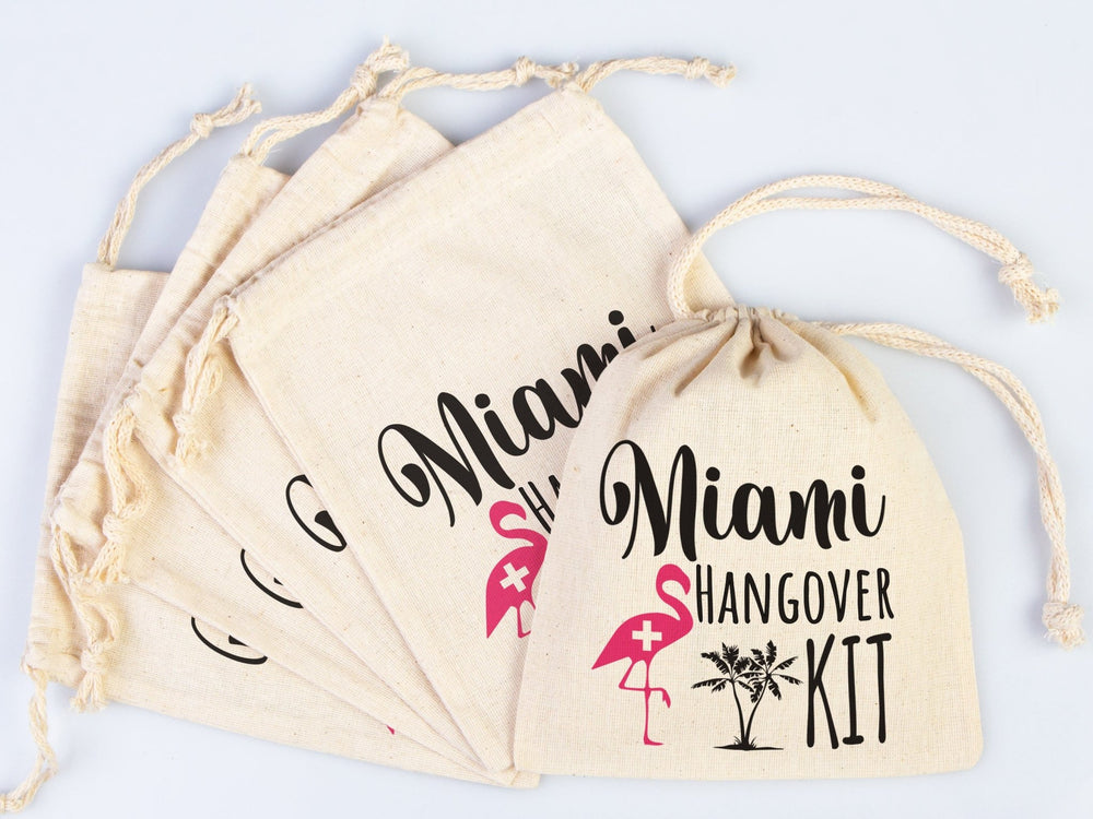 Miami Hangover Kit Bags, Survival Kit Bags Wedding Recovery Kit Party Bachelorette Birthday Party, Organic Cotton Drawstring Pouchs Bag - Pamusan.com