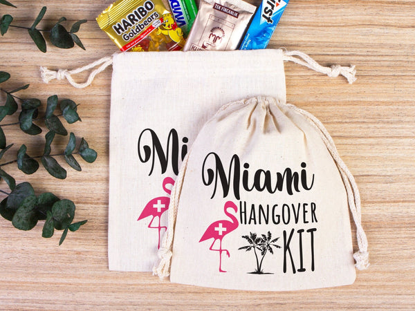 Miami Hangover Kit Bags, Survival Kit Bags Wedding Recovery Kit Party Bachelorette Birthday Party, Organic Cotton Drawstring Pouchs Bag - Pamusan.com