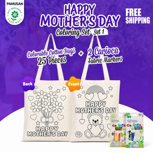Mother’s Day Painting Set 1 – 25 Double - Sided Colorable Cotton Tote Bags 14"x16"+ Carioca Fabric Markers - Pamusan.com