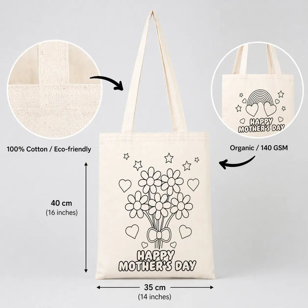Mother’s Day Painting Set 1 – 25 Double - Sided Colorable Cotton Tote Bags 14"x16"+ Carioca Fabric Markers - Pamusan.com
