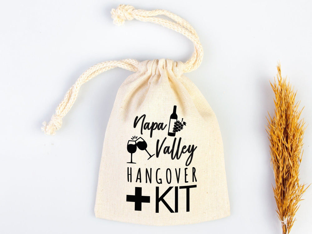 Napa Valley Hangover Bag, Bachelorette Favor Party Bags, Recovery Party Custom Name Print, Organic Cotton Drawstring Pouchs Bag - Pamusan.com