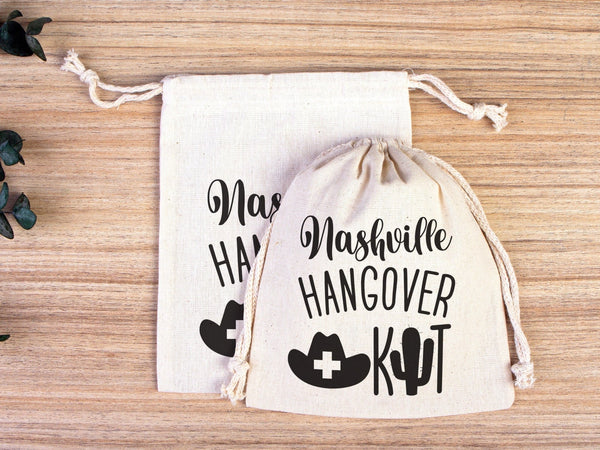 Nashville Hangover Kit Bags, Survival Kit Bags Wedding Recovery Kit Party Bachelorette Birthday Party, Organic Cotton Drawstring Pouchs Bag - Pamusan.com