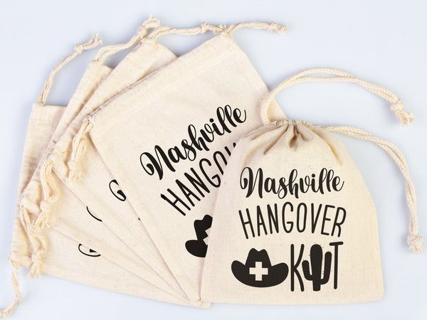 Nashville Hangover Kit Bags, Survival Kit Bags Wedding Recovery Kit Party Bachelorette Birthday Party, Organic Cotton Drawstring Pouchs Bag - Pamusan.com