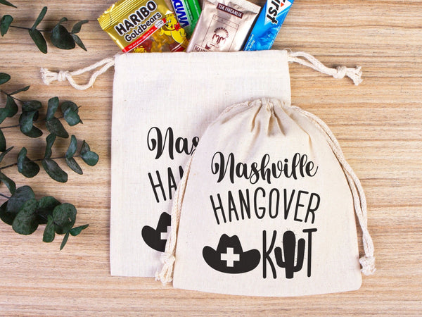 Nashville Hangover Kit Bags, Survival Kit Bags Wedding Recovery Kit Party Bachelorette Birthday Party, Organic Cotton Drawstring Pouchs Bag - Pamusan.com