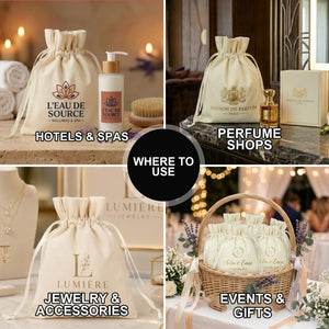 Natural Velvet Drawstring Pouch – 6" × 8" (15 × 20 cm) - Pamusan.com
