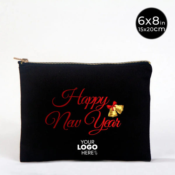 New Year Black Clutch Bag 8" × 6" (20× 15 cm) – New Year Printed Design for Gifting - Pamusan.com