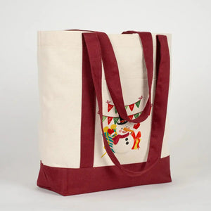 New Year Canvas Tote Bag 16" × 14" × 5" (40 × 35 × 12 cm) Burgundy Handles – (18 Festive Designs) - Pamusan.com