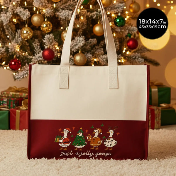 New Year Canvas Tote Bag 18" × 14" × 7.5" – Burgundy Holiday Gift Bag (18 Designs) - Pamusan.com