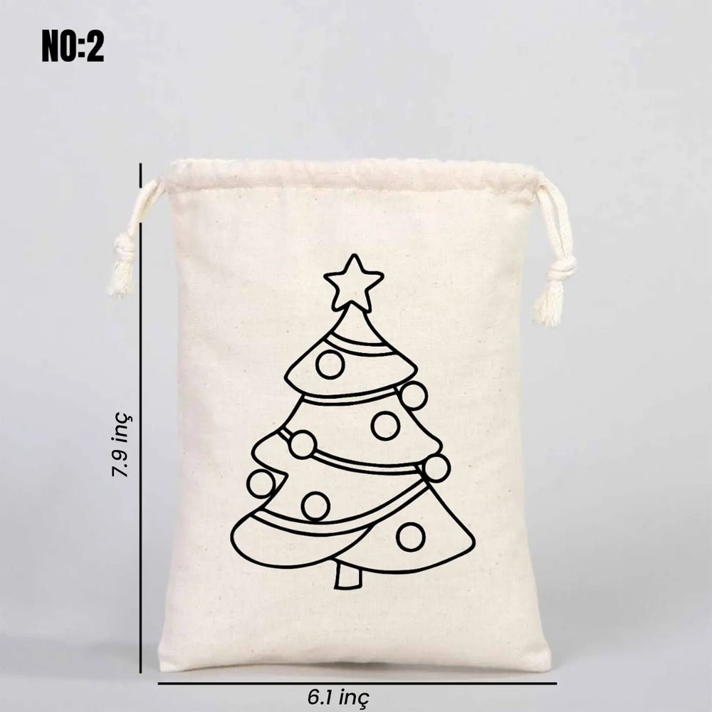 New Year Coloring Cotton Pouch – Paintable Drawstring Gift Bag - Pamusan.com