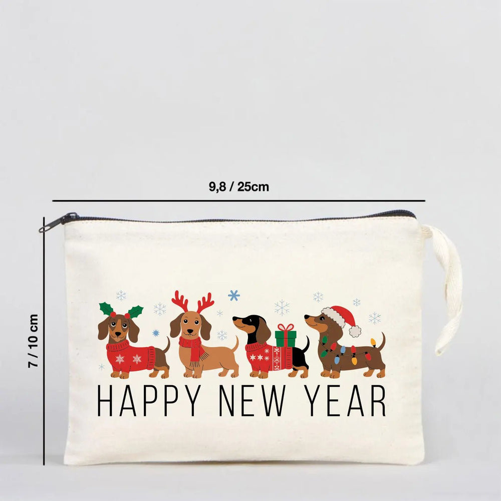 New Year Cotton Zipper Pouch 10" × 7" (25 × 18 cm) – 18 Festive Holiday Designs - Pamusan.com
