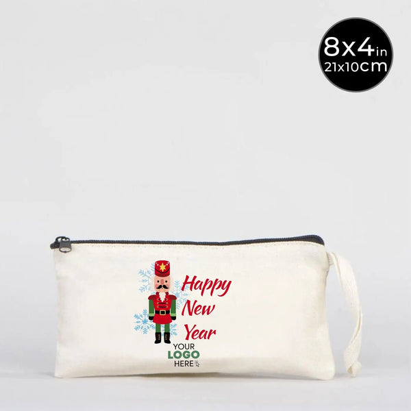 New Year Cotton Pencil Pouch 8" × 4" (21 × 10 cm) – Personalized Holiday Gift Bag - Pamusan.com