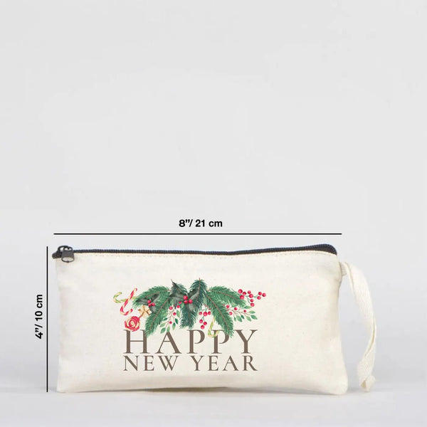 New Year Cotton Pencil Pouch 8" × 4" (21 × 10 cm) – Personalized Holiday Gift Bag - Pamusan.com