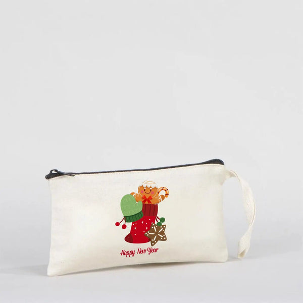 New Year Cotton Pencil Pouch 8" × 4" (21 × 10 cm) – Personalized Holiday Gift Bag - Pamusan.com