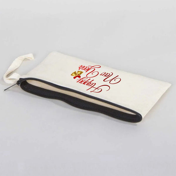 New Year Cotton Pencil Pouch 8" × 4" (21 × 10 cm) – Personalized Holiday Gift Bag - Pamusan.com