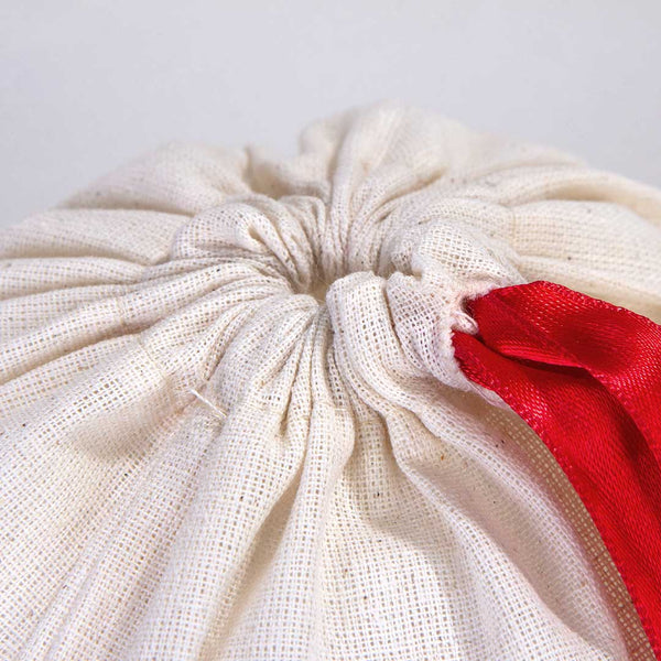 New Year Cotton Pouch 8" × 12" (20 × 30 cm) with Red Ribbon – Festive Holiday Bag - Pamusan.com