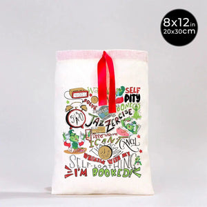 New Year Cotton Pouch 8" × 12" (20 × 30 cm) with Red Ribbon – Festive Holiday Bag - Pamusan.com