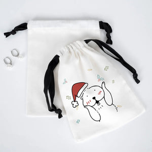 New Year Drawstring Pouch – Holiday Cotton Gift Bag with Black Strings - Pamusan.com