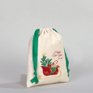 New Year Green Drawstring Pouch 6" × 8" (15 × 20 cm) – Custom Cotton Gift Bag for Holiday - Pamusan.com