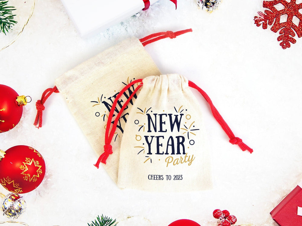 New Year Party Bags, Custom Family or Company Gift Bags, You Can Add Logo & Text, Cotton Personalized Muslin Bags, New Year 2023 Bags - Pamusan.com