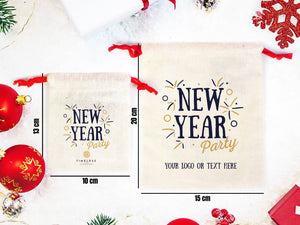 New Year Party Bags, Custom Family or Company Gift Bags, You Can Add Logo & Text, Cotton Personalized Muslin Bags, New Year 2023 Bags - Pamusan.com
