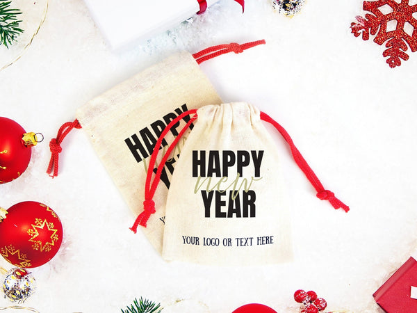 Personalized New Year Gift Bags – Custom Logo Muslin Pouches for Family & Company — logo detail | Pamusan
