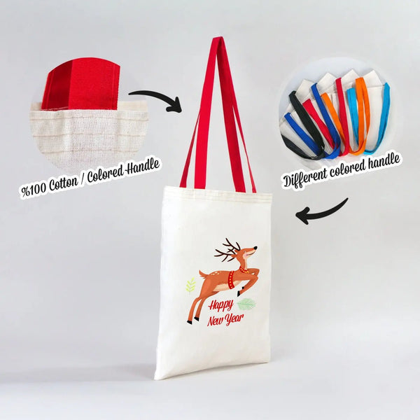 New Year Printed Red Handle Cotton Tote Bag 14″ × 16″ (35 × 40 cm) – Customizable - Pamusan.com