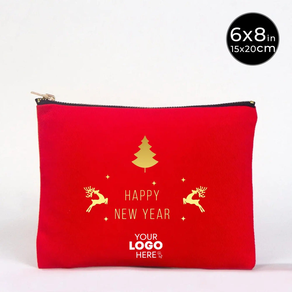 New Year Red Clutch Bag 8" × 6" (20 × 15 cm) – Printed Cotton Gift Bag for Holidays - Pamusan.com