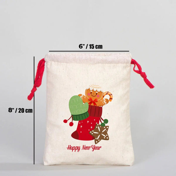 New Year Red Drawstring Pouch 6" × 8" (15 × 20 cm) – Custom Cotton Gift Bag for Holiday - Pamusan.com