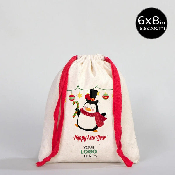 New Year Red Drawstring Pouch 6" × 8" (15 × 20 cm) – Custom Cotton Gift Bag for Holiday - Pamusan.com