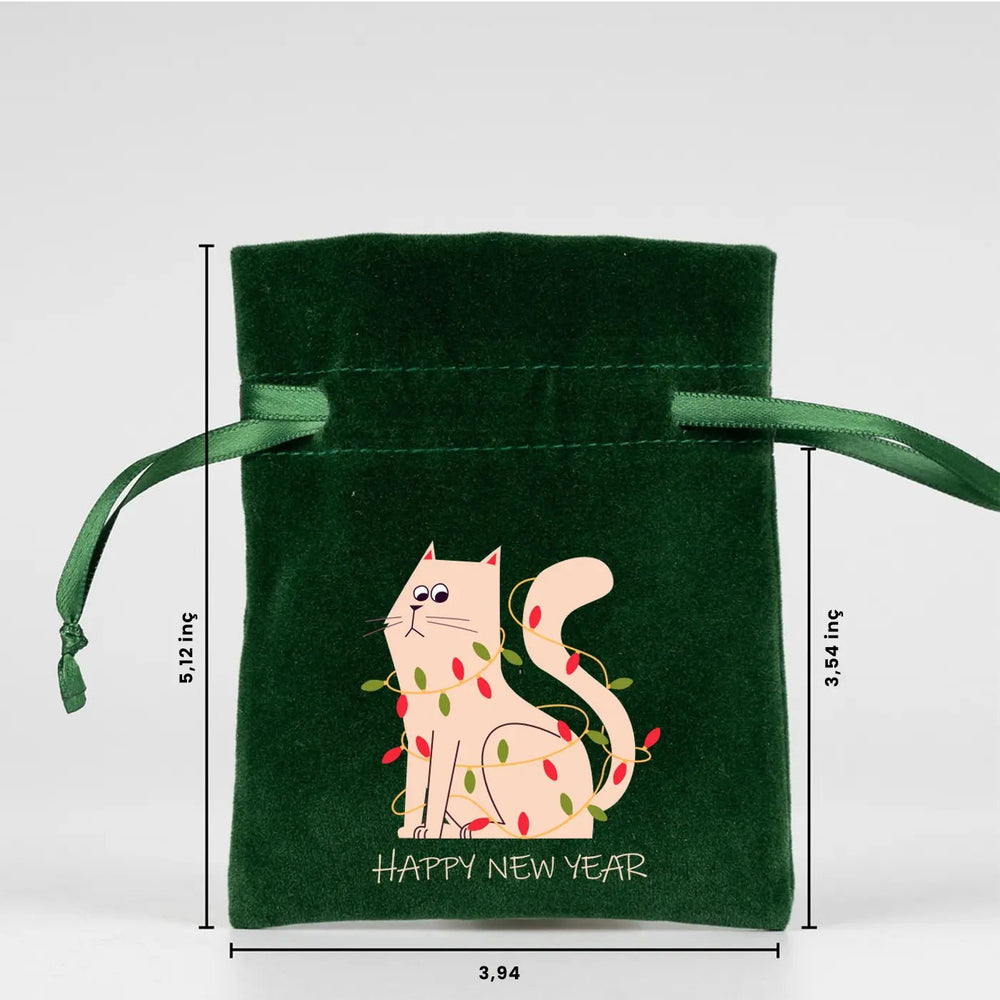 New Year Velvet Drawstring Pouch 4" × 5" (10 × 13 cm) – Printed Holiday Gift - Pamusan.com