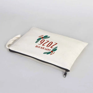 New Year Zipper Pouch 10" × 7" (25 × 18 cm) – Personalized Holiday Gift Cotton Bag - Pamusan.com