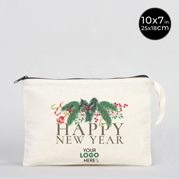 New Year Zipper Pouch 10" × 7" (25 × 18 cm) – Personalized Holiday Gift Cotton Bag - Pamusan.com