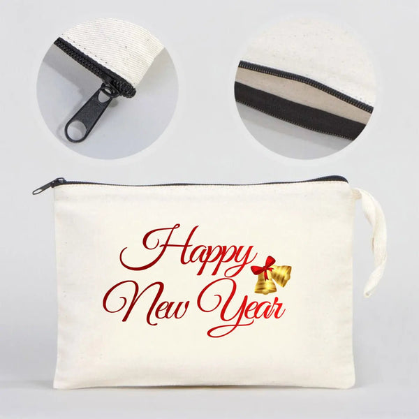 New Year Zipper Pouch 10" × 7" (25 × 18 cm) – Personalized Holiday Gift Cotton Bag - Pamusan.com