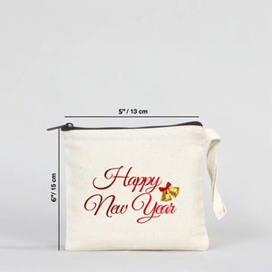 New Year Zipper Pouch 6" × 5" (15 × 13 cm) – Personalized Cotton Holiday Gift Pouch - Pamusan.com