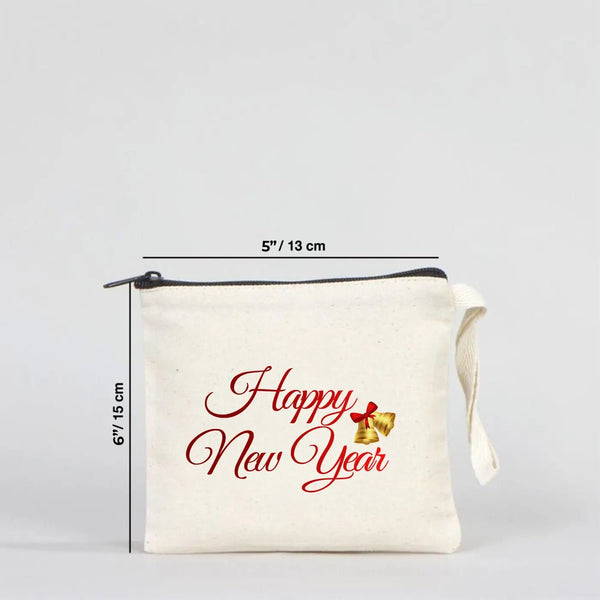 New Year Zipper Pouch 6" × 5" (15 × 13 cm) – Personalized Cotton Holiday Gift Pouch - Pamusan.com