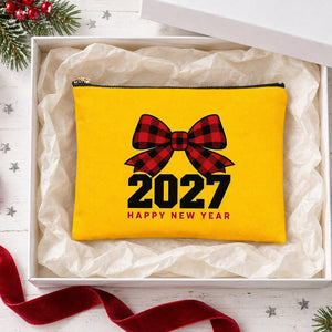 New Year's Eve Party Favors – Makeup Bags Bulk, 9 Happy New Year 2027 Designs, Zipper Clutch 8.3" × 6" (21 × 15 cm) – Cotton Gabardine - Pamusan.com
